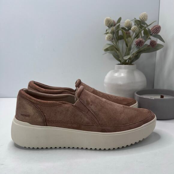 Vionic Kearny Platform Leather Slip-On Sneaker Loafer Tan Women 10M - Picture 3 of 10